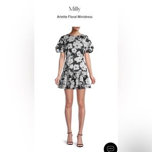 MILLY Arlette Black Print Dress, size 8, NWT
